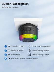 三合一无线门铃报警器，350米远距离迎宾门铃，警报门铃，62首铃声，6种闪烁模式，适用于室内/室外/卧室/客厅/庭院/车库 - 查看 4