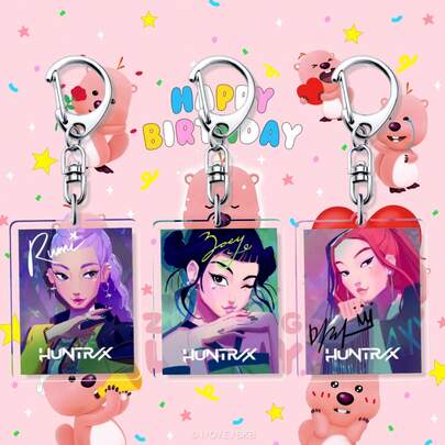 Mattel K-POP Idol Wish Hunters Theme Acrylic Keychain Set, Aesthetic Cartoon Character Double-Sided Print Keyring With Signature Design, Bag Charm/Car Key Fob Accessories For Fans And Collectors, Great Gift Supplies For Birthday Party / Back To School / Halloween / Thanksgiving / Christmas Perfect Gifts For Christmas, Halloween