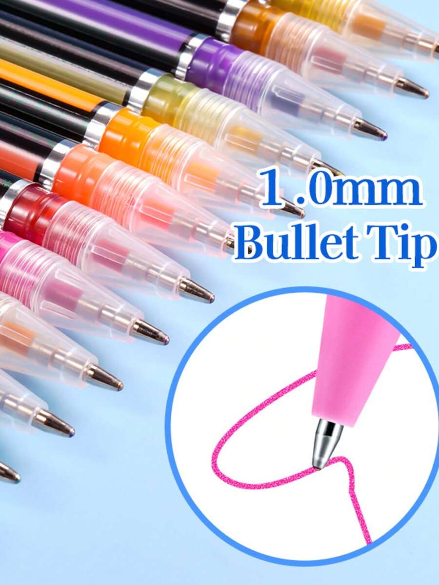 48 Pack Neon Color Gel Ink Rollerball Pens Set, 1.0mm Fine Point, Assorted Fluorescent Colors, Durable Plastic Material For Students And Journaling