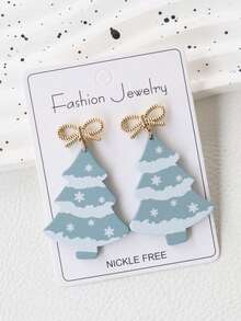 1 Pair Christmas Winter Acrylic Christmas Tree Earrings Alloy Bow Stud Earrings Personalized Elegant Cute Holiday Ear Pendants - Christmas Tree - View 3