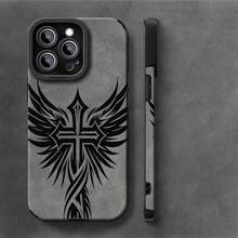Funda de Teléfono con Patrón de Cruz Negra para iPhone 16ProMax/15Pro/14Plus/13/12/11/7/8Plus/X/XR/XsMax, Resistente a Impactos, Diseño de Moda, Cubierta Protectora de TPU, Cuero Sintético - Colores mixtos - Ver 4