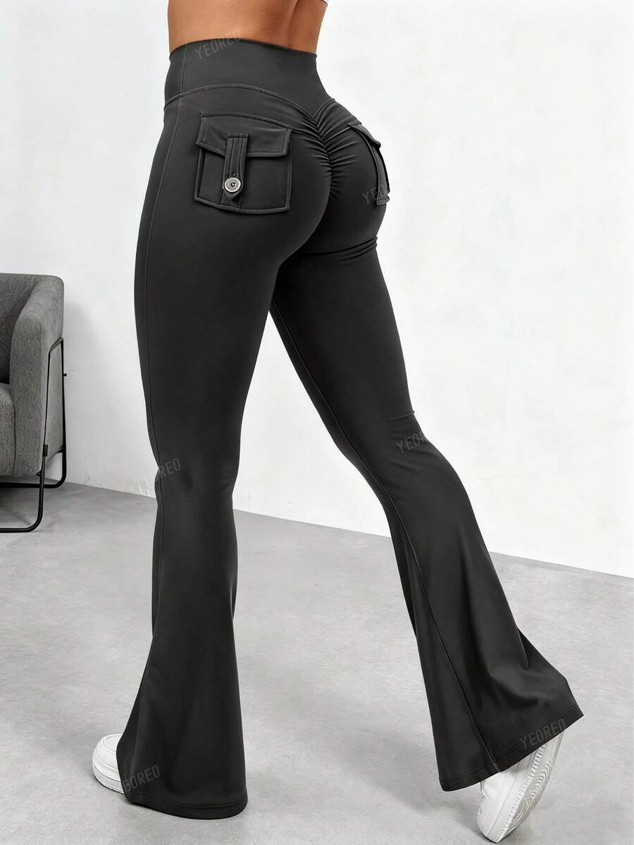 YEOREO Flare Leggings With Pockets For Women Butt Lifting Gym Yoga Leggings Flare Leggings Joggers For Women Fall Clothes For Women Winter Clothes For Women - 黑色 - 查看 1