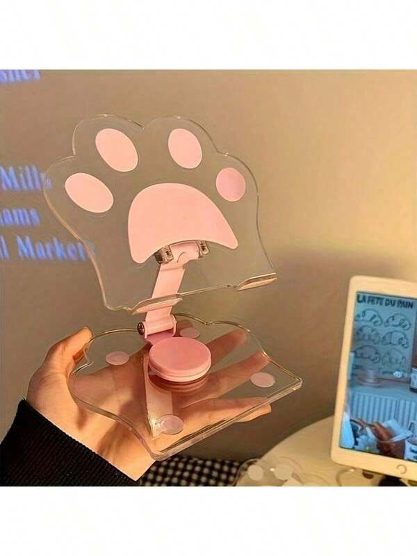 1pc Cute Cat Paw Acrylic Tablet Stand - Portable, 360 Degree Adjustable, Foldable Desktop Accessory, Fits Smartphones And Tablets, Universal Holder, Phone Stand | Fun Design | Durable Stand, Cat Accessories
