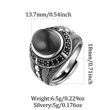 Adjustable S925 Silver Black Resin Hollow Punk Hip-Hop Style Ring For Women - Black - View 5