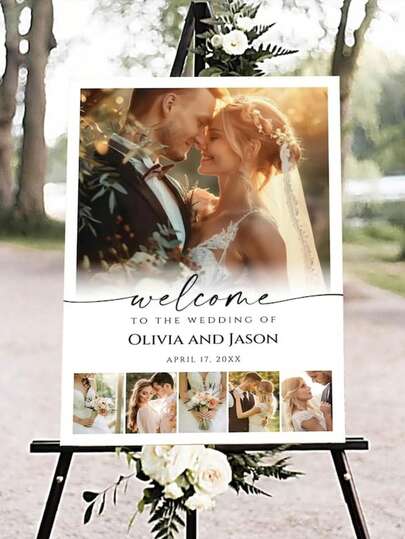 Personalized Wedding Welcome Sign, Custom Wedding Photo Collage, Unique Wedding Ceremony Decor, Engagement Party Art