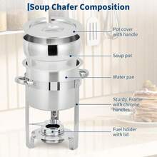 Stockpot 2-Piece Set, Stainless Steel Round Stockpot With Pot, Grooved Lid And Fuel Rack, Commercial Food Warmer For Buffets, Events And Party Serving - 11QT-4 Pcs - View 2