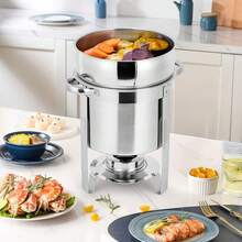 Stockpot 2-Piece Set, Stainless Steel Round Stockpot With Pot, Grooved Lid And Fuel Rack, Commercial Food Warmer For Buffets, Events And Party Serving - 11QT-4 Pcs - View 6