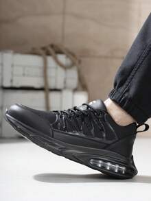 GUYISA Steel Toe Safety Shoes, Anti-Smash & Anti-Puncture, Fashionable Breathable Black Patchwork Design, Lightweight Air Cushion Soft Sole, Functional Shoes For Men,