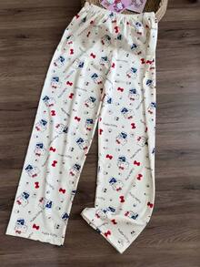 Sanrio Calça Confortável e Solta com Estampa de Desenho Animado Hello Kitty para Mulheres, Adequada para Loungewear e Sleepwear, Todas as Estações, Outono