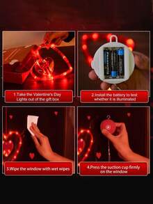 Bộ 3 đèn trang trí cửa sổ ngày lễ tình nhân kèm hẹn giờ và pin, đèn LED treo hình trái tim phát sáng màu đỏ, đế hút, hoàn hảo cho đồ trang trí ngày lễ năm 2026 cho cửa sổ lò sưởi và nội thất phòng - Nhiều màu - Xem 5
