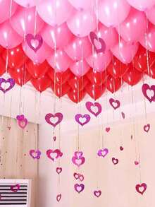 1set Valentine'S Day Red Heart Wreaths - Plastic Hanging Hearts With Ribbons - No Power Required - Suitable For Valentine'S Day, Weddings, Birthdays, Parties, And Couple Events