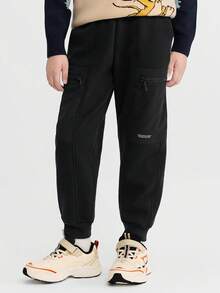 Balabala 儿童男童抓绒运动裤，2025秋冬款，保暖休闲 - 黑色 - 查看 2