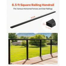 6.5ft Stainless Steel Handrail (1/4 Pack) & Complete Cable Railing Kit With 35in Posts, Plus 2 Pack POM Handrail Connectors (Flat HT-04/Corner HT-05) - Matte Black, Rectangular/Adjustable/Cuttable, For Indoor/Outdoor Stairs, Deck, Balcony - 6.5ft 4-pack - View 2