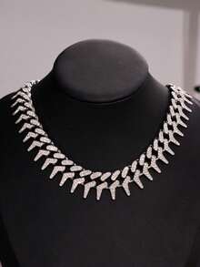 1件时尚前卫奢华朋克摇滚水晶镶嵌项链，男士百搭配饰，适合派对、音乐节、休闲穿着