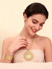 1 Set de Joyería Floral Metálica de Filigrana con Busto de Napoleón, para Festival de Oriente Medio, Novia de Boda, Collar y Pulsera para Fiesta Diaria, Ideas de Regalo para Mujeres, Ramadán - Conjuntos de joyería - Ver 3