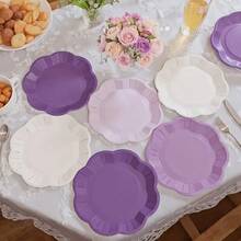 10 piezas/20 piezas/40 piezas/50 piezas, Plato de papel en forma de abanico con degradado de color púrpura lavanda, plato decorativo desechable/plato de postre de 7 pulgadas, adecuado para el Día de San Valentín, bodas, despedidas de soltera, suministros para fiestas de Navidad (Púrpura) - Morado - Ver 6