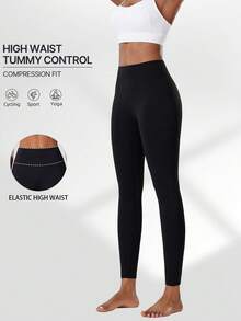 4-Season Women's Solid Color Skinny Pants With Side Pockets, High Elasticity Quick-Dry Breathable Leggings For Running, Workout, Pilates, Yoga, Fitness, Cycling, Outdoor Activities - Black - View 4