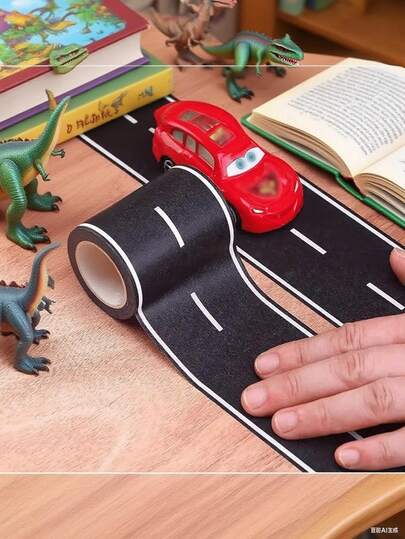 Reusable Cartoon Road Track Stickers, Cars And Tape - Black Polyurethane Tape/For Party Racing Decoration, DIY Road Traffic/Car Self-Adhesive Stickers/ Car-Themed Decoration (5m X 5cm Per Piece)