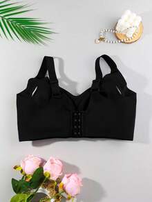 1pc Plus Size Women's Black Wireless Full Coverage Bra, Comfortable Breathable Sports/Yoga Bra, Elegant Minimalist Everyday Bra - Black - View 5