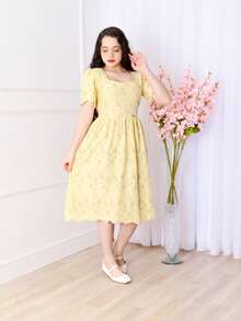 Junior Lace Dress - Yellow - View 3