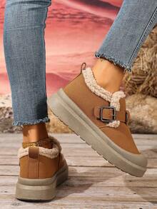 1 Pair Women's Korean Style Snow Boots, Buckle Design, Low-Top Short Plush Winter New Outdoor Snow Boots, Cold-Resistant, Anti-Slip, Wear-Resistant - Khaki - View 6