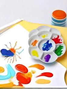 1 pezzo Tavolozza in ceramica spessa con 7 fori. Materiale più spesso, fori più profondi, nessuna perdita di vernice, strumento di miscelazione a forma di fiore di pruno.