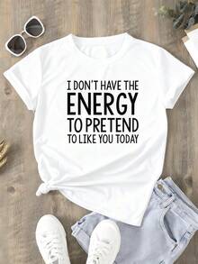 Fashionable Women'S Short-Sleeve Top With A Round Neck Featuring Letter-Themed Prints - White - View 1