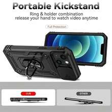 Ring Stand Rotating Slide Camera Lens Military Grade Armor Case For IPhone 16 14 13 12 11 15 Pro Max 16 Plus 13Mini 12Mini Cover - 紅色 - 查看 2