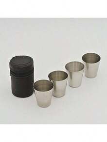 30ml Portable & Durable Stainless Steel Camping Cups - 4pcs, 30ml With Sleek Carrying Case,Portable Water Bottle, Camping Cup - Bạc - Xem 6