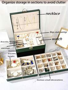 Stylish Single-Piece Three-Tier/Two-Tier/One-Tier Jewelry Organizer Box - Jewelry Organizer Box With Necklace Rack And Tray. Perfect For Storing Necklaces, Rings, Earrings, Bracelets, And Other Small Jewelry. (The Lock Is Decorative.) - Multicolor - View 5