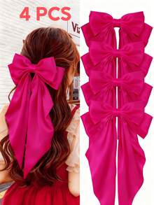 4个玫瑰红女士发夹，蝴蝶结，丝带，丝带蝴蝶结，发夹，蝴蝶结，派对发饰，圣诞时尚，日常派对，爪夹，发夹，发卡，发夹，圣诞发箍，女士发饰，发夹，发卡 - 玫紅色 - 查看 5