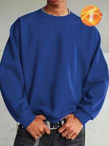 加大码男士圆领街头风卫衣，脑洞大开图案印花，优质趣味Emo风格图案，黑色运动卫衣，万圣节主题印花街头风卫衣，白色英文印花，黑色运动卫衣，复古男士运动服，Y2K街头风，适合日常穿着 - 藍色 - 查看 2