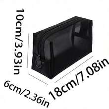 1pc Black Square Pencil Case, High Capacity Nylon Mesh Transparent Breathable, Can Also Be Used As Cosmetic Bag Back To School,Back To School,School Supplies,Pencil Pouch,School Bag - 彩色 - 查看 2