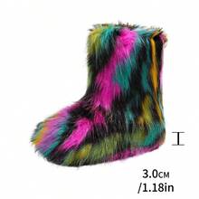 2025 Autumn And Winter Personalized Fashion Rainbow-Colored Furry Puffy Chunky-Heel Ankle Boots, Retro Y2K Style, Suitable For Party, Catwalk, Street Shooting, Music Festival And Halloween Carnival Outfits - 彩黑色 - 查看 5