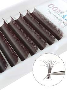 CoMango 12 filas de extensiones de pestañas individuales sintéticas de visón estilo C/CC/D/L/M, de 8-15mm de alta calidad, pestañas postizas de seda natural mate - Marrón Chocolate - Ver 6