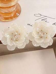 1 Pair Fashionable Sweet Acrylic Flower Stud Earrings, Elegant Crystal Earrings For Vacation, Casual And Daily Wear - Hoa tai - Xem 8