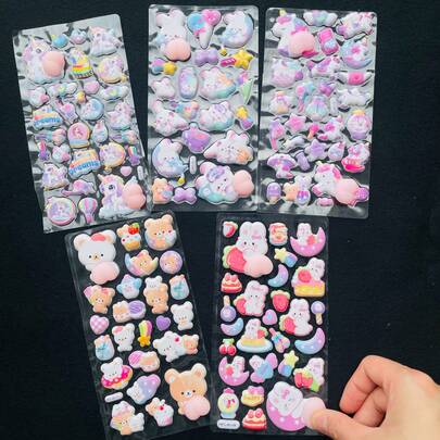 1pc 3D Cute Soft Butt Stickers, Stress Relief Sponge Stickers, Candy Drip Stickers, Sticker Book Stickers, Exchange Stickers, Poo Poo Poo Stickers, Unicorn, Bear, Rabbit Animal Stickers, Decorative Stickers, DIY Phone Case