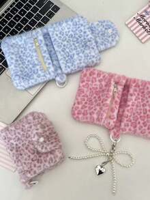 1pc Fashionable Leopard Print Coin Purse, Soft Plush Multi-Functional Foldable Coin Pouch, Cute Bluetooth Earphone Storage Bag, Multi-Pocket Pink Leopard Pattern Card Holder Wallet, Women/Girls - Multicolor - View 2
