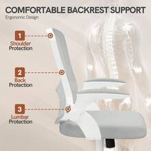 GartistGo Ergonomic Office Desk Chair With Flip-Up Armrests, Mid-Back Mesh Chair With Lumbar Support, Adjustable Height & Storage Backrest, Comfortable Computer Chair For Home Office - Grey - View 8