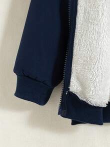 Boys' Casual Solid Color Zip-Up Raglan Long Sleeve Fleece Jacket Outerwear, Autumn/Winter - Navy Blue - View 5