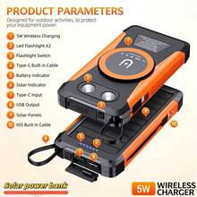 Pin dự phòng năng lượng mặt trời 20000mAh, Bộ sạc di động, Bộ sạc điện thoại di động có đèn pin kép sáng tích hợp 2 dây cáp, Bộ pin ngoài cho mọi thiết bị di động, Thích hợp cho kỳ nghỉ hè, du lịch/cắm trại ngoài trời và nguồn điện dự phòng khẩn cấp - Màu xanh lam - Xem 2