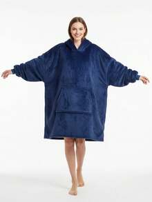 Manta con capucha holgada y acolchada con mangas y bolsillos,ideal para adultos, hombres, mujeres y adolescentes - Azul Marino - Ver 1