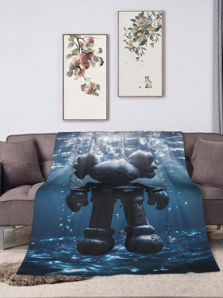 Kawss Kawaii Kaw Blanket Premium Anime Throw Blanket - Ultra Soft Flannel, Cartoon Print, Ideal Gift For Fans For Christmas & Birthday, For Sofa, Bed, Camping & Travel - màu đen - Xem 1