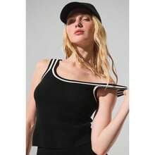 Alo Yoga Tennis Club Sweater Knit Tank - Black/Ivory |  | Pilates Set - Black/Ivory - View 4
