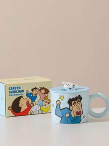 CRAYON SHINCHAN 蜡笔小新陶瓷马克杯带盖，牛奶咖啡杯，早餐杯，可爱设计多功能马克杯，耐用可重复使用水杯，适合盛装冷热饮品，适合作为生日和圣诞节礼物 - 彩色 - 查看 11