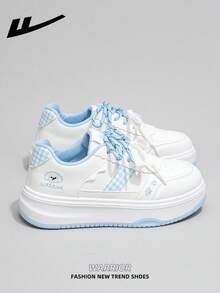 1 Pair WARRIOR Women's Thick Sole Lace-Up Soft Bottom Casual Shoes, Low-Top Outdoor Flat Shoes, Round Toe Low Heel Non-Slip Solid Color Elegant Soft Bottom Hiking Shoes, Suitable For Students, Graduation Photos, Flat Shoes, Low-Top Leather Sports Skateboard Shoes