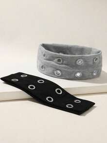 Grunge Punk  1pcs  Fashion Perforated Wide Headbands, Suitable For Streetwear, Casual Wear And Outings Hair Band Turban Headband Sweatband - 黑色 - 查看 3