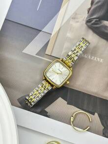 Relógio feminino casual quadrado de quartzo com pulseira metálica, decorativo e ideal para uso diário (1 unidade).