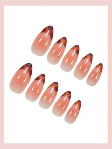 24片中号杏仁形美甲贴纸，豹纹渐变粉色亮泽全覆盖，适合女性和女孩美甲、家居DIY、秋冬季假指甲美甲用品 - 彩色 - 查看 3