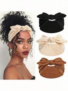 1pcs Women Bow Rabbit Ear Headbands, Boho Style Extra Wide Cute Rabbit Ear Knotted Headbands, Halloween Headpiece, Fall, Women Headwrap, Elastic Solid Bow Hair Accessories, Suitable For Fitness/Yoga/Sports/Outdoor, Solid Color Casual Headbands, All Season Winter Scarf - Nhiều màu - Xem 2